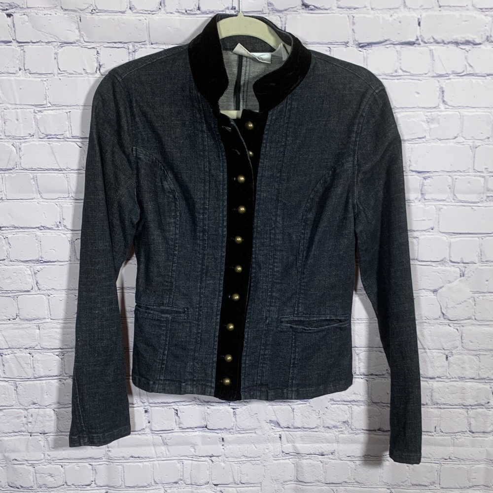 Chadwick's Womens VTG Denim Military Jacket Blue Velvet Collar Size 6 Steam Punk